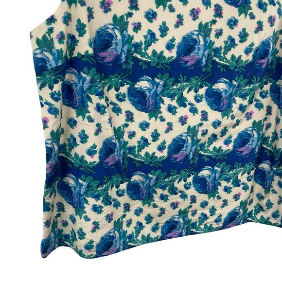 Talbots Silk Cotton Blend Blue Floral Print Sleeveless Top Womens Plus Size 16 - Picture 2 of 5